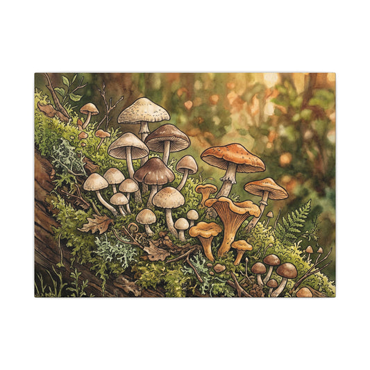 Golden Hour Wild Mushrooms Canvas Art - Cottagecore Ma Art Print