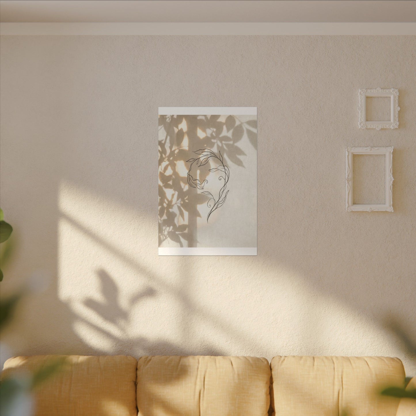 Warm Shoji Screen Canvas Art - Minimal Line Japandi