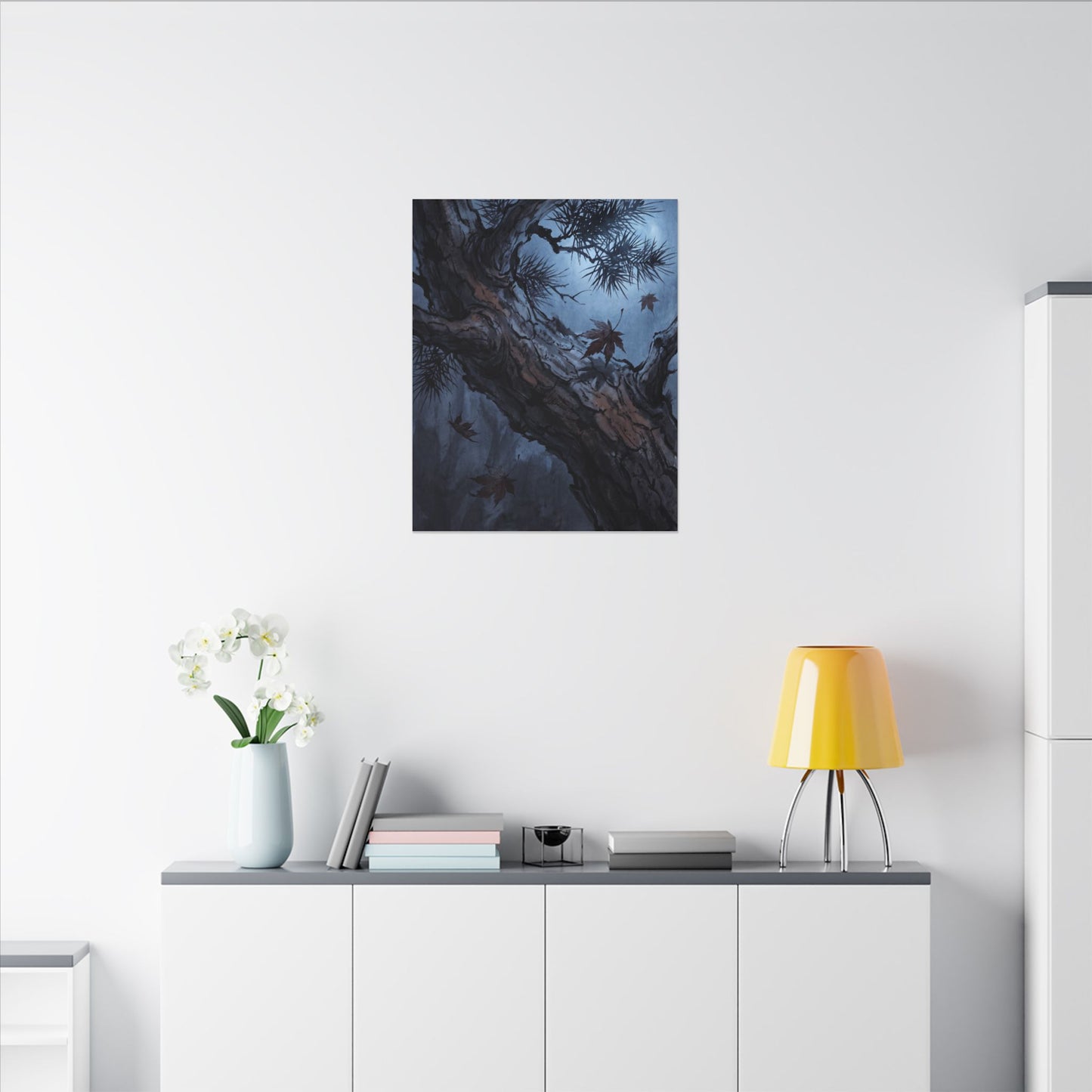 Atmospheric Pine Tree Canvas Art - Shadow Zen Dark Japandi