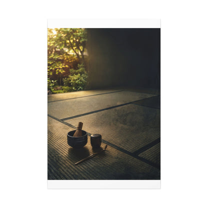 Dark Japandi Tea Ceremony in Golden Hour | Dark Texture Canvas Art