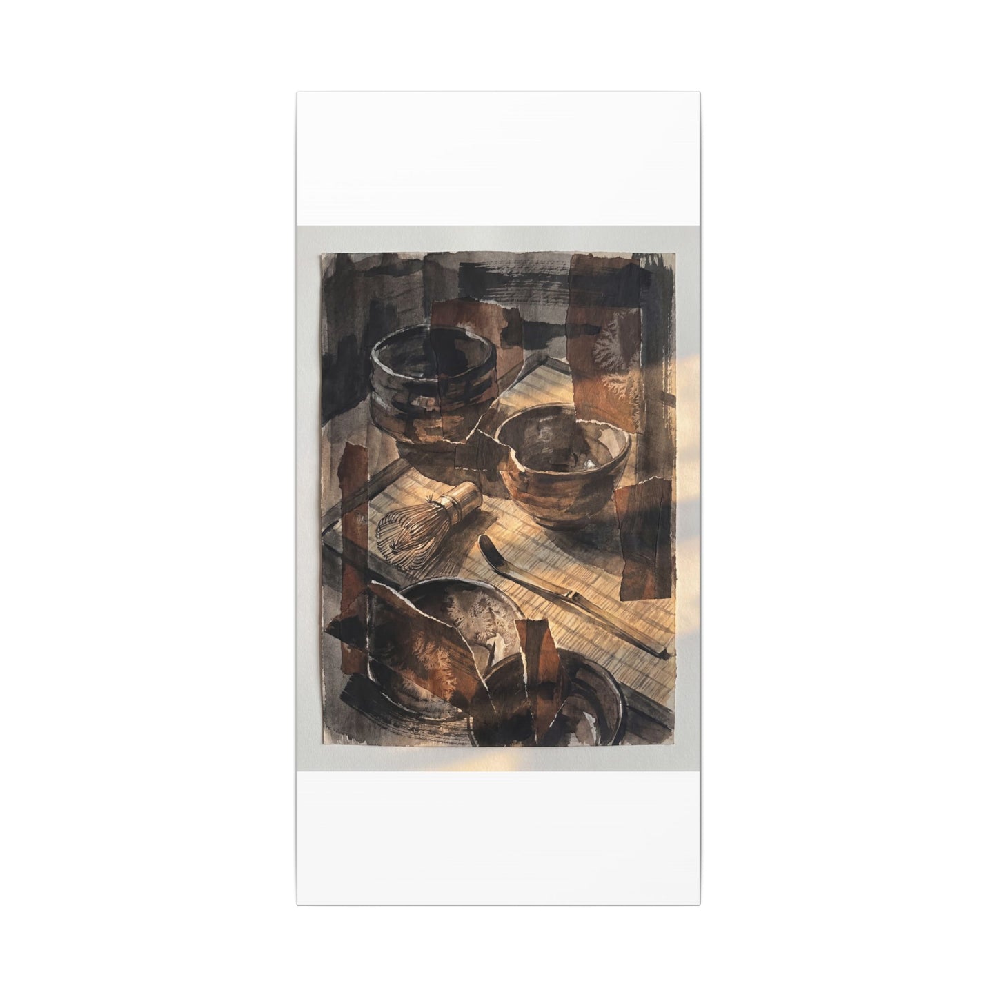Tea Ceremony Charcoal Ink Canvas Art | Luxurious Dark Japandi Art