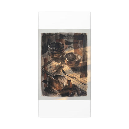 Tea Ceremony Charcoal Ink Canvas Art | Luxurious Dark Japandi Art