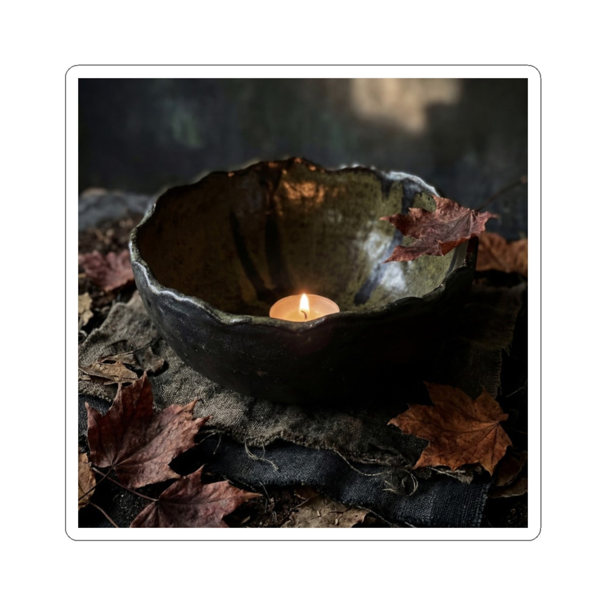 Ceramic Bowl Autumn Sticker | Dark Japandi Atmospheric Design Art Print