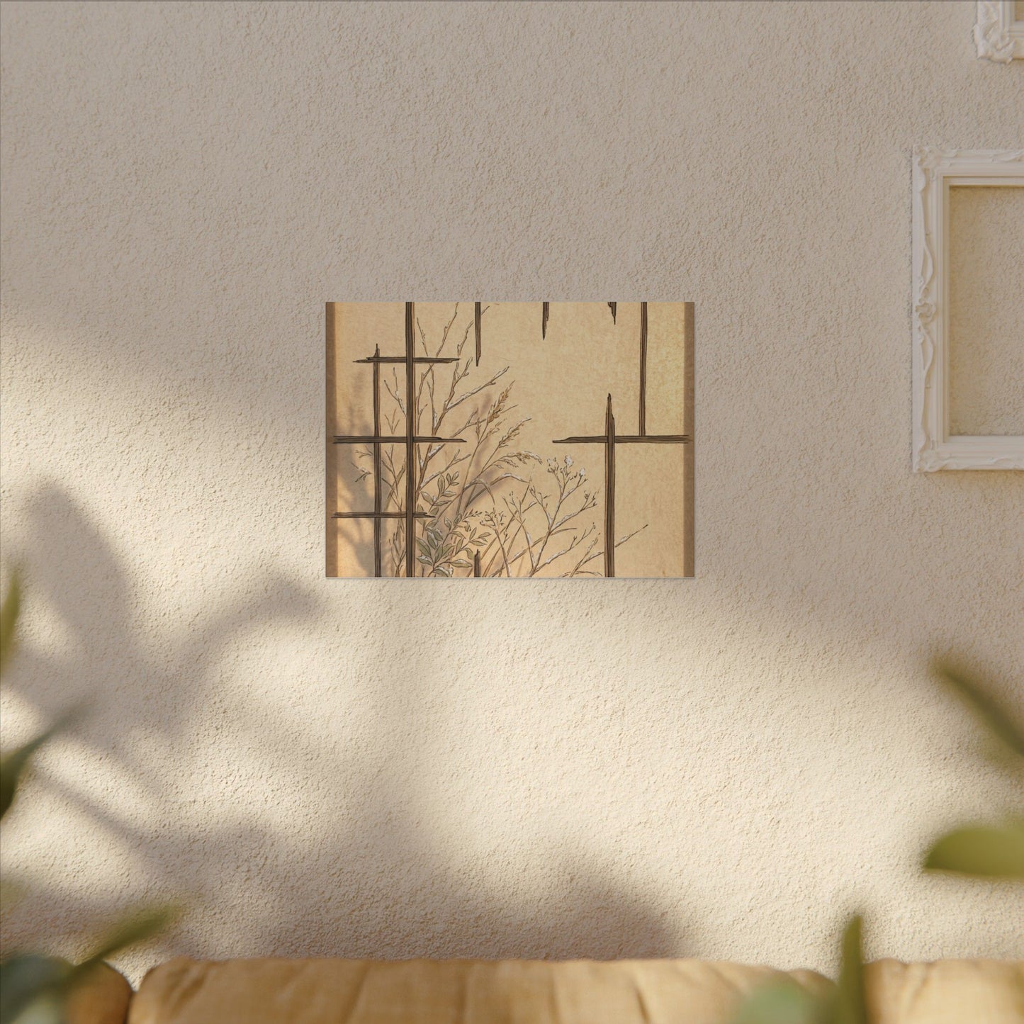 Shoji Screen Canvas Art | Winter Japandi Minimal Line Art
