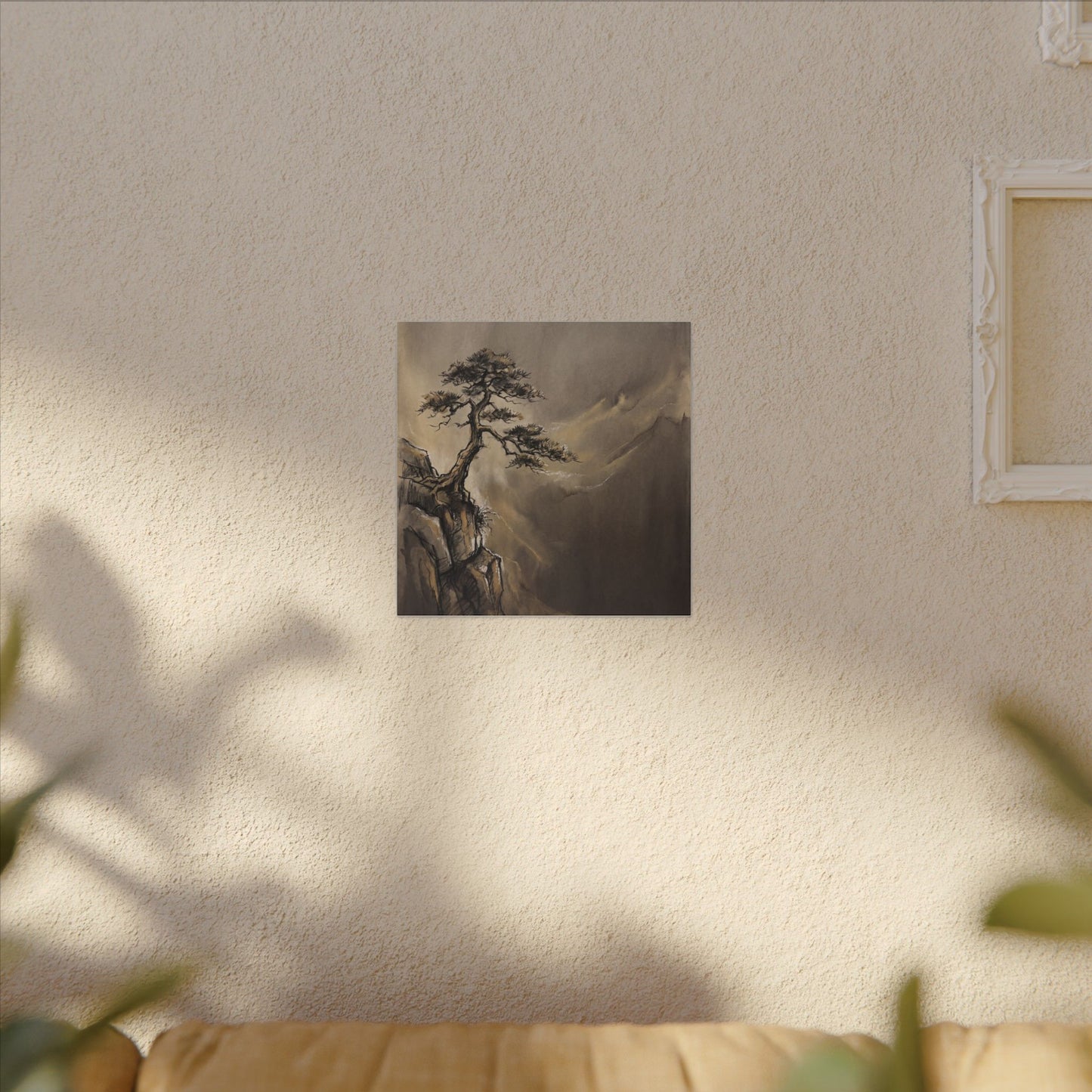 Pine Tree Charcoal Ink Canvas Art | Luxurious Dark Japandi Art