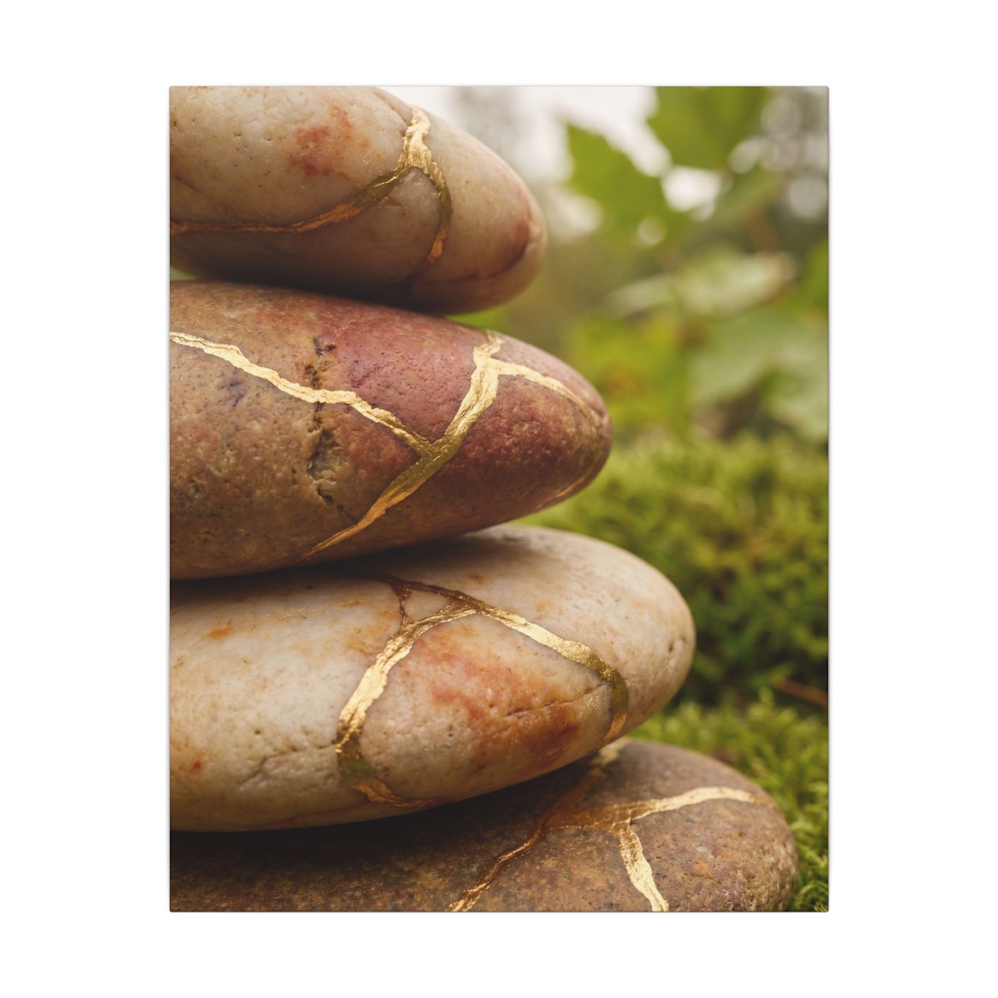 River Stones Summer Canvas Art | Kintsugi Healing Design