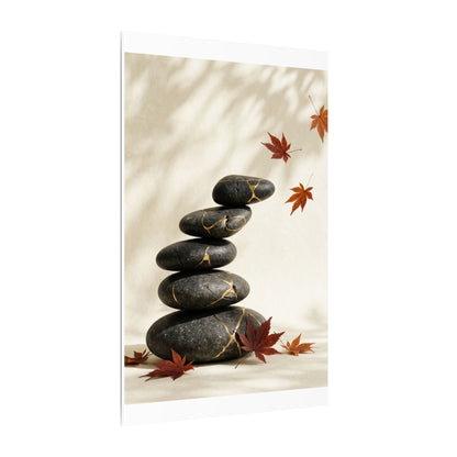 Kintsugi River Stones in Dappled | Crackle Gold Canvas Art