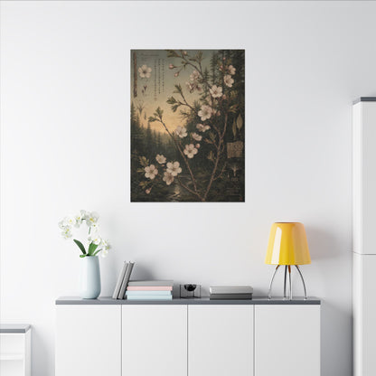 Spring Cherry Blossom Herbarium Canvas Art | Nostalgic Decor