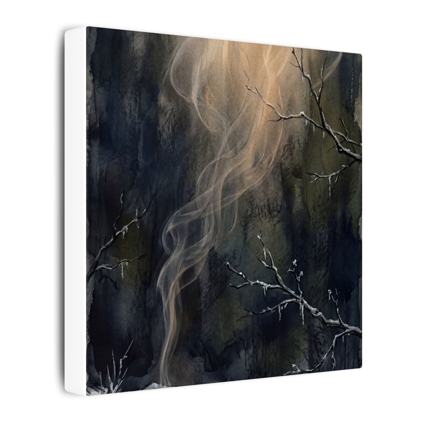 Incense Smoke Winter Canvas Art | Dark Japandi Moody Design