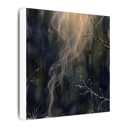 Incense Smoke Winter Canvas Art | Dark Japandi Moody Design