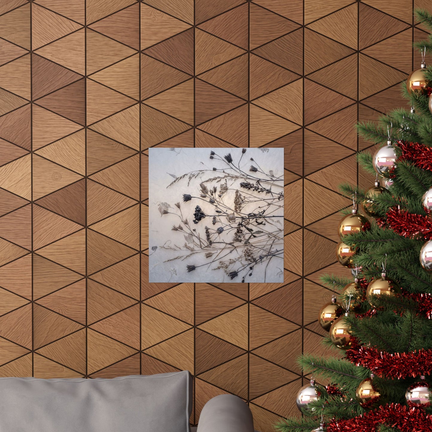 Winter Dried Flowers Japanese Pattern Wall Art Print | Warm Decor