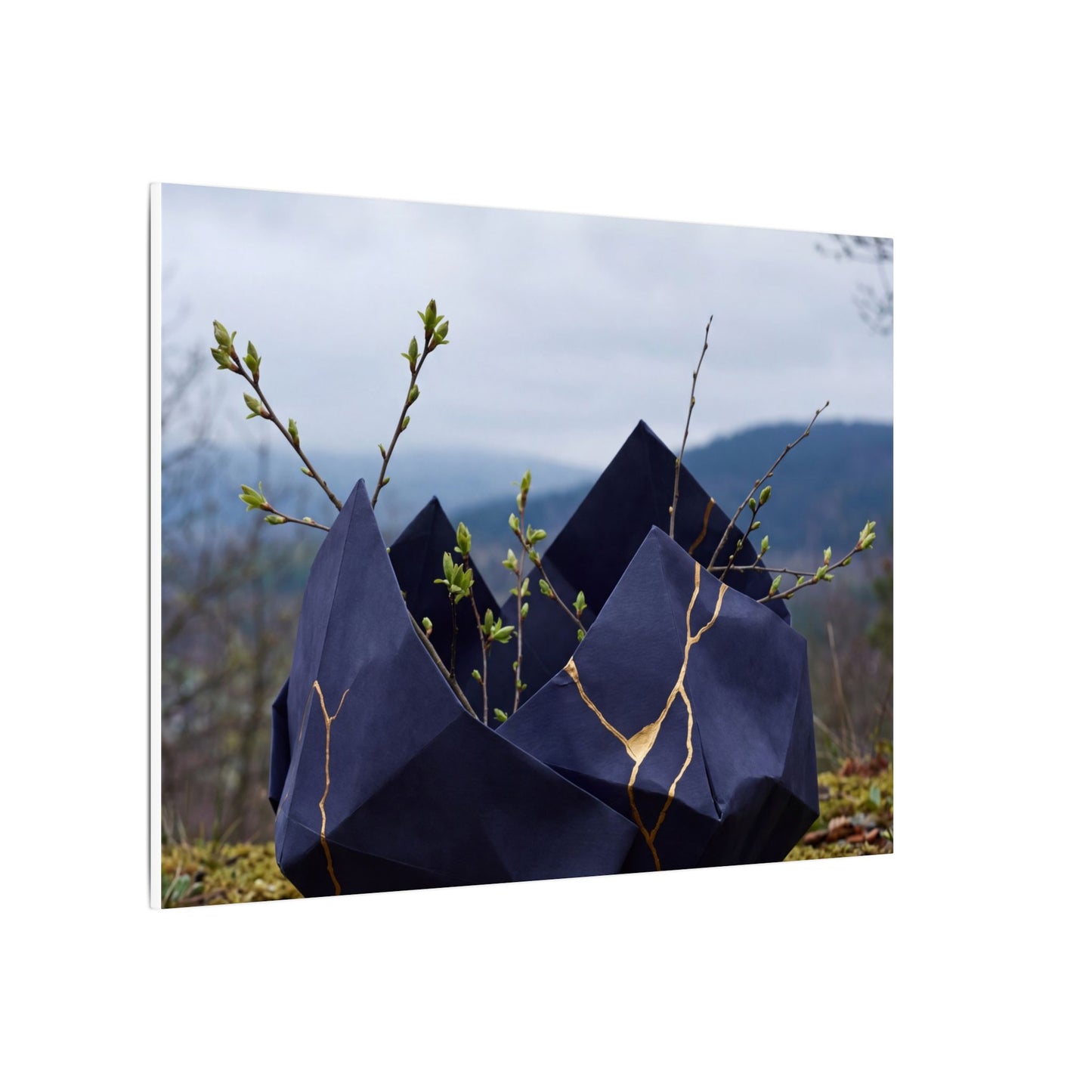 Paper Fold Canvas Art | Spring Kintsugi Gold Repair Art