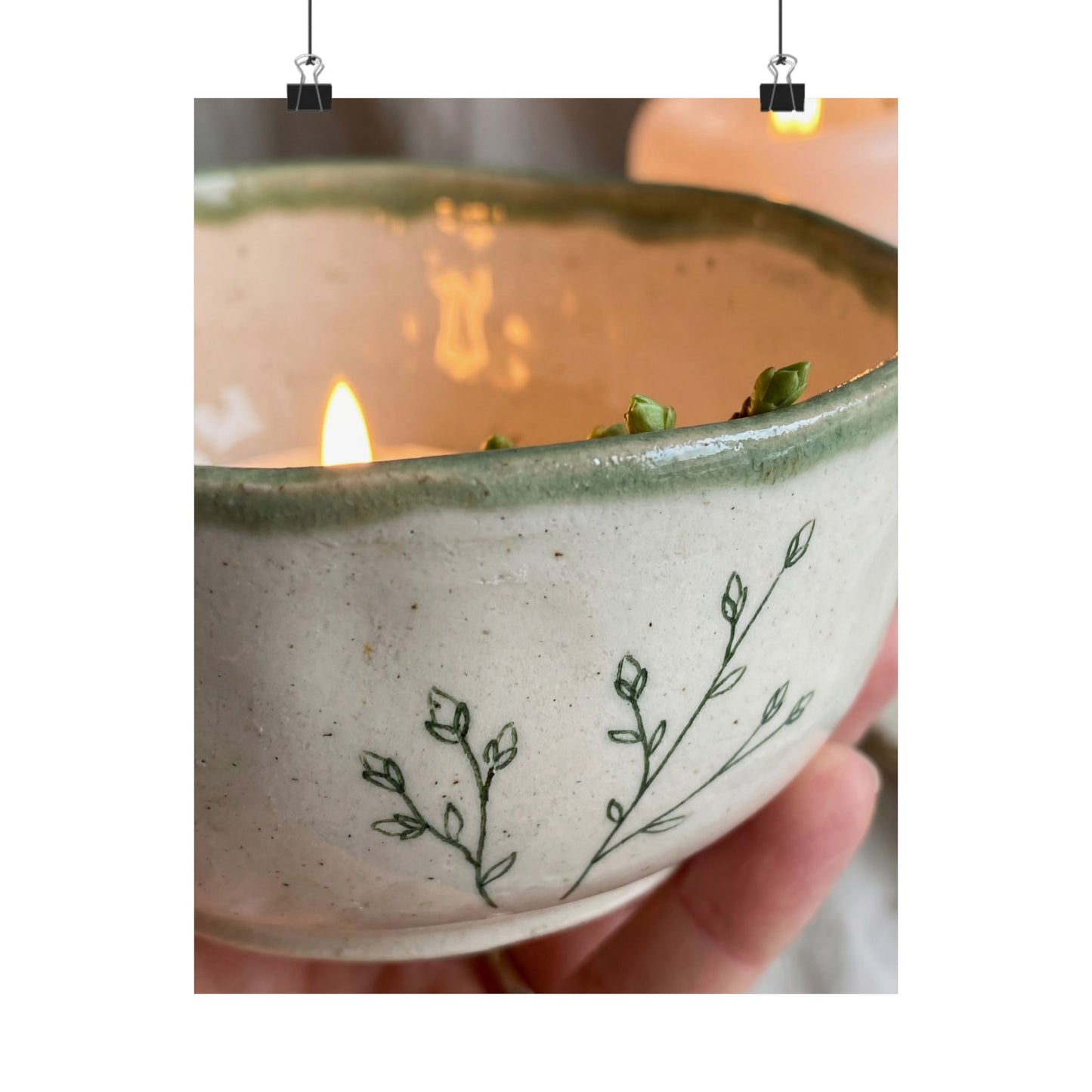 Candlelight Ceramic Bowl Wall Art Print - Japandi Seijaku Art Print
