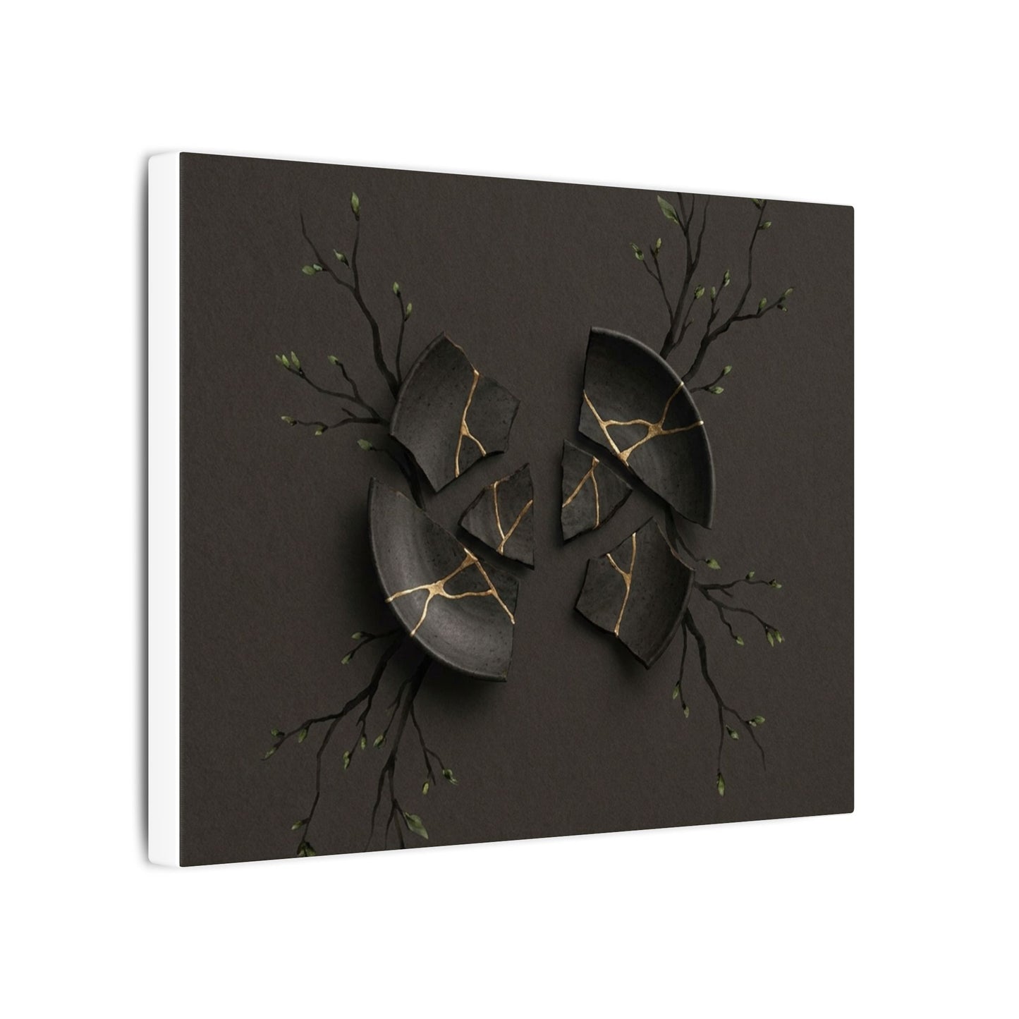 Sophisticated Broken Pottery Canvas Art - Charcoal Ink Dark Japandi