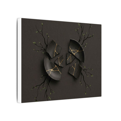 Sophisticated Broken Pottery Canvas Art - Charcoal Ink Dark Japandi