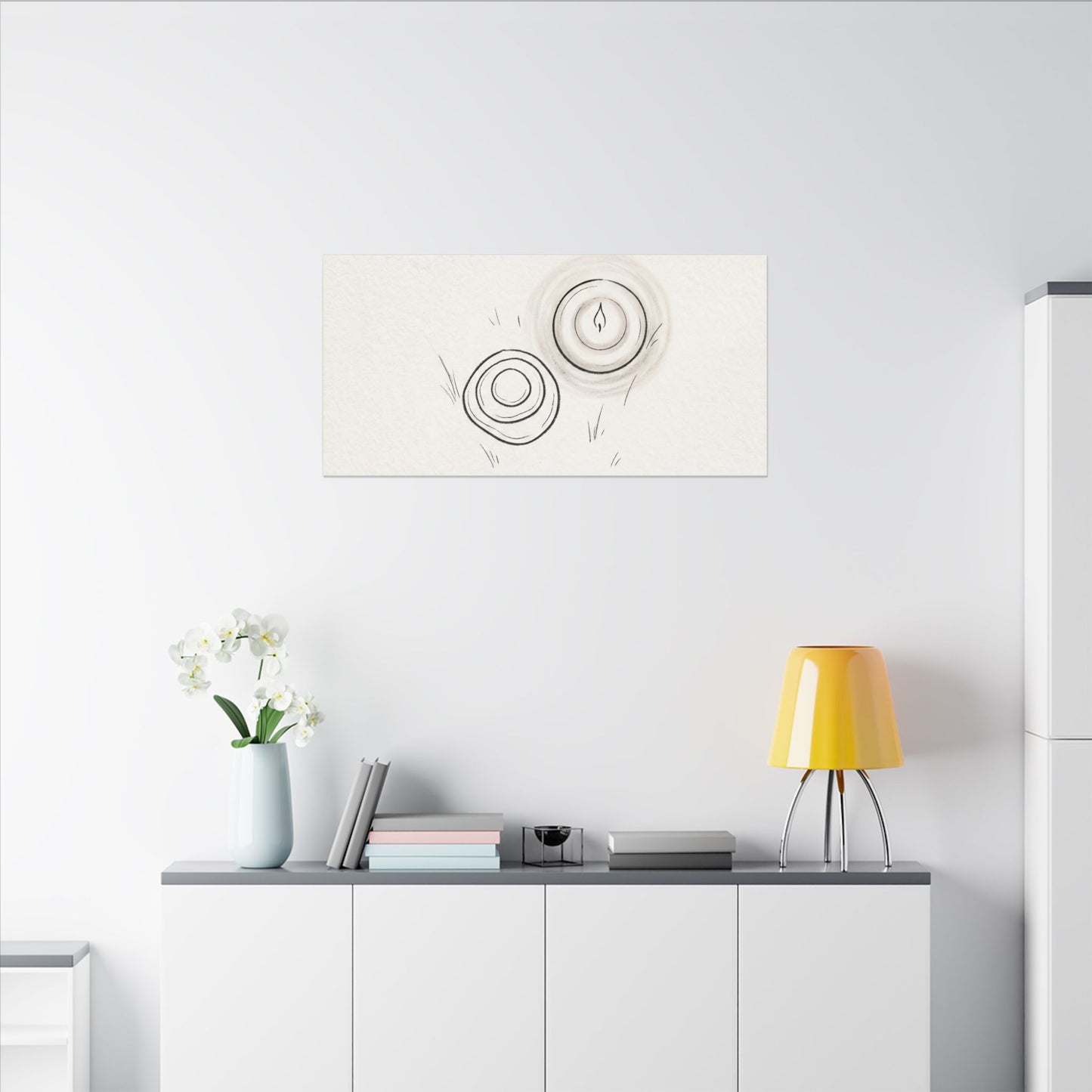 River Stones Canvas Art | Winter Japandi Minimal Line Art