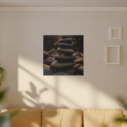 Dark Japandi River Stones in Golden Hour | Moody Minimal Canvas Art