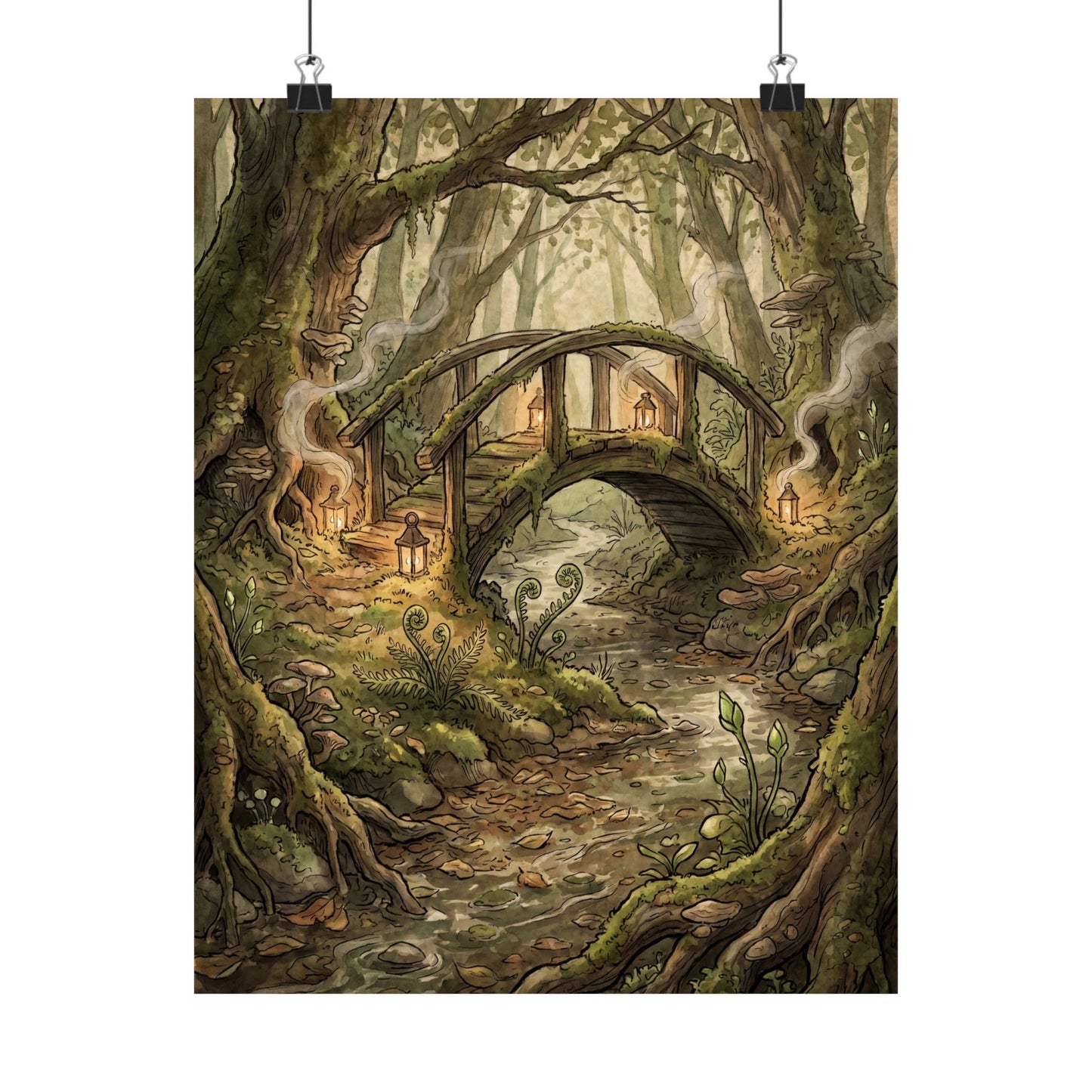 Spring Wooden Bridge Forest Whimsy Wall Art Print | Rustic Decor