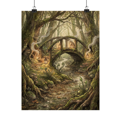 Spring Wooden Bridge Forest Whimsy Wall Art Print | Rustic Decor