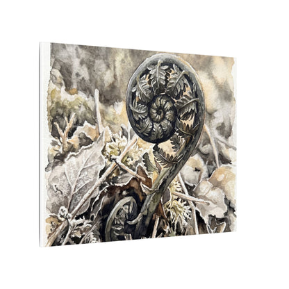 Japandi Fern Unfurling in Golden Hour | Watercolor Canvas Art