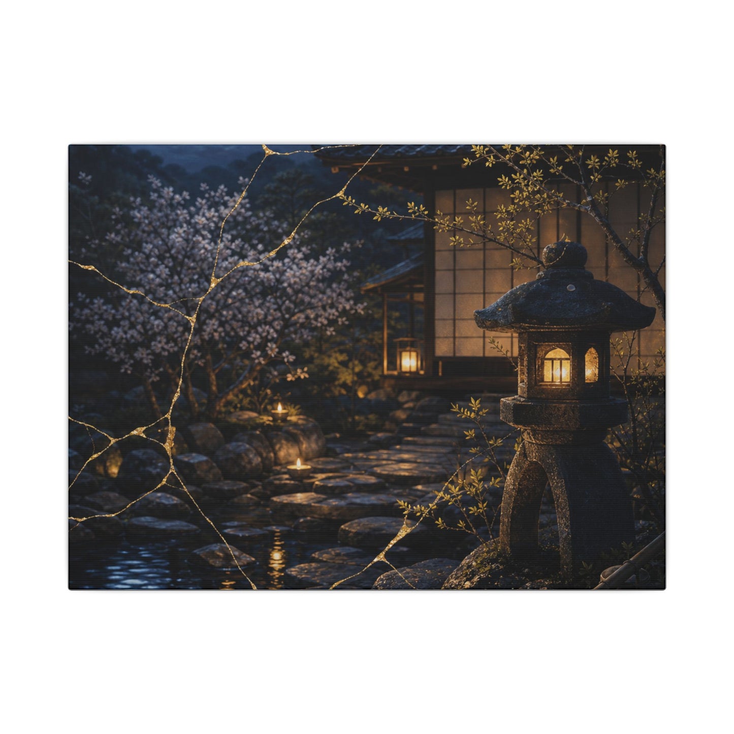 Seijaku Moonlit Garden Canvas Art - Kintsugi Gold Vein