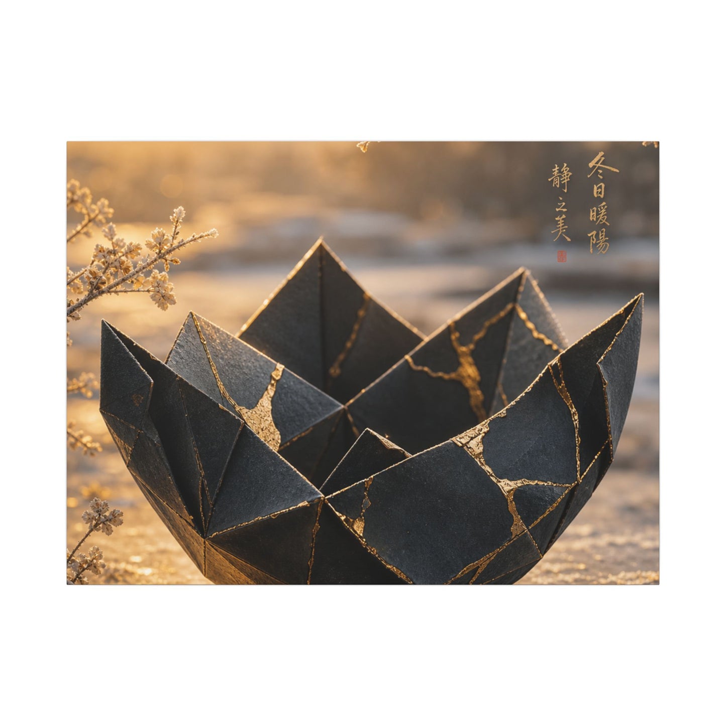 Kintsugi Paper Fold in Golden Hour | Gold Repair Canvas Art