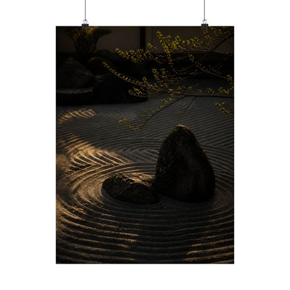 Golden Hour Rock Garden Wall Art Print - Dark Japandi Ma