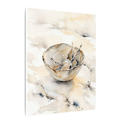 Ceramic Bowl Canvas Art | Winter Japandi Watercolor Art