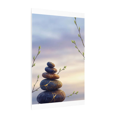 Spring River Stones Gold Vein Canvas Art | Philosophical Decor