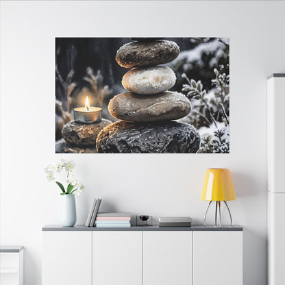 River Stones Canvas Art | Winter Japandi Watercolor Art