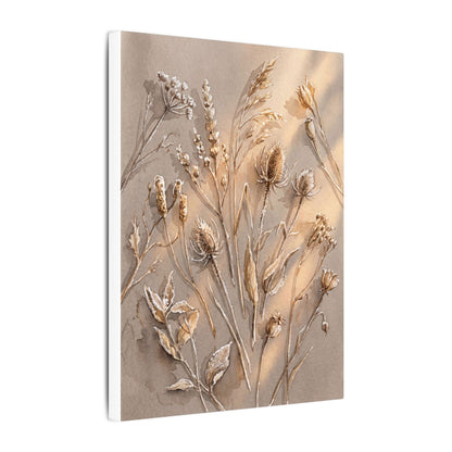 Japandi Dried Flowers in Golden Hour | Watercolor Canvas Art