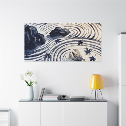 Zen Rock Garden in Golden Hour | Sumi E Canvas Art