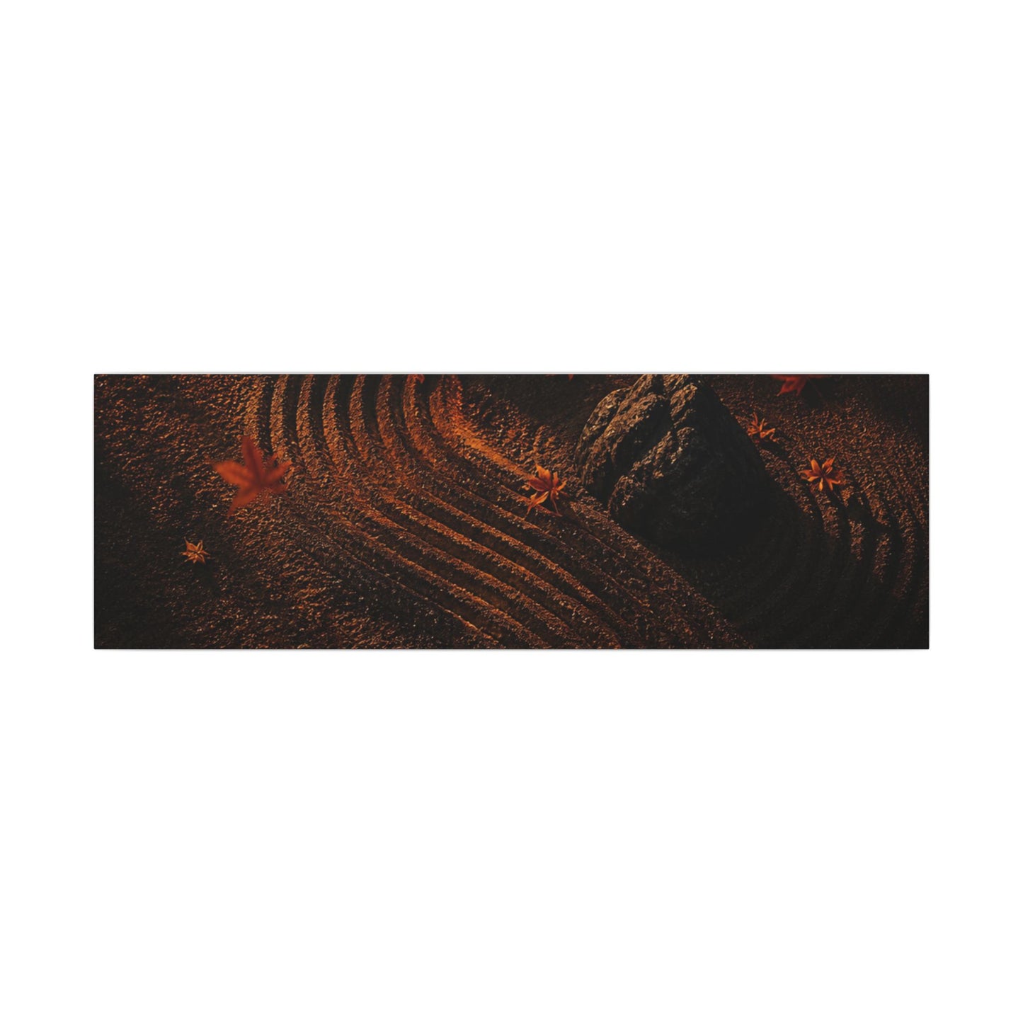 Dark Japandi Rock Garden in Golden Hour | Charcoal Ink Canvas Art