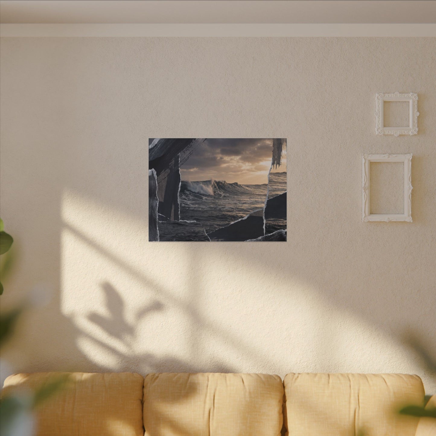 Fukinsei Ocean Wave Canvas Art - Dark Japandi Shadow Zen