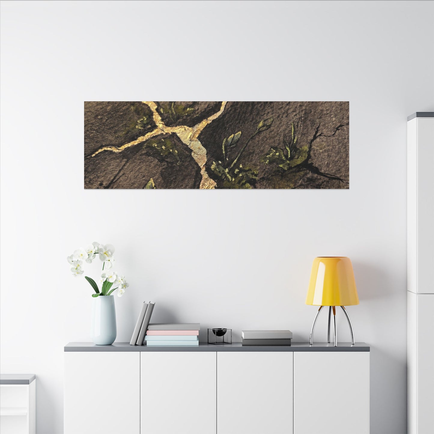 Spring Cracked Earth Charcoal Ink Canvas Art | Luxurious Decor