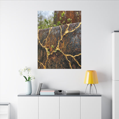 Mono No Aware Rust Patina Canvas Art - Kintsugi Gold Repair