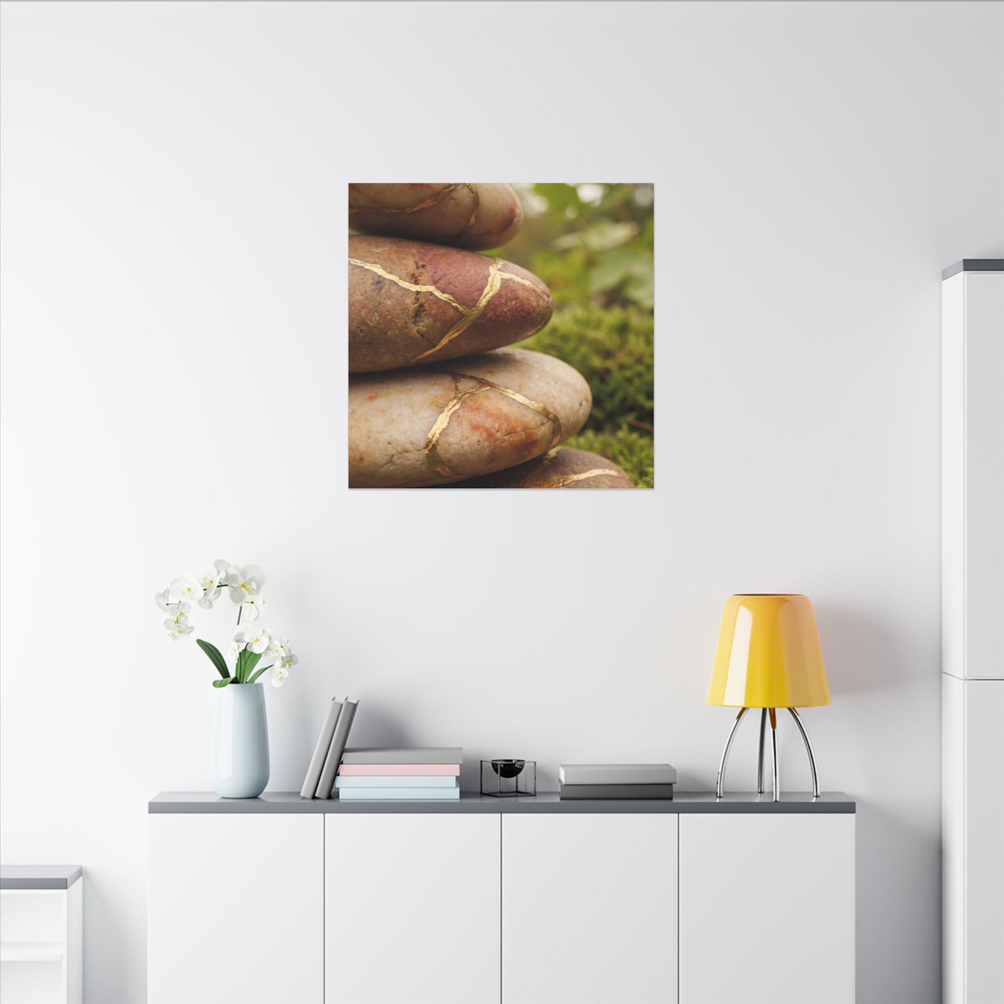 River Stones Summer Canvas Art | Kintsugi Healing Design