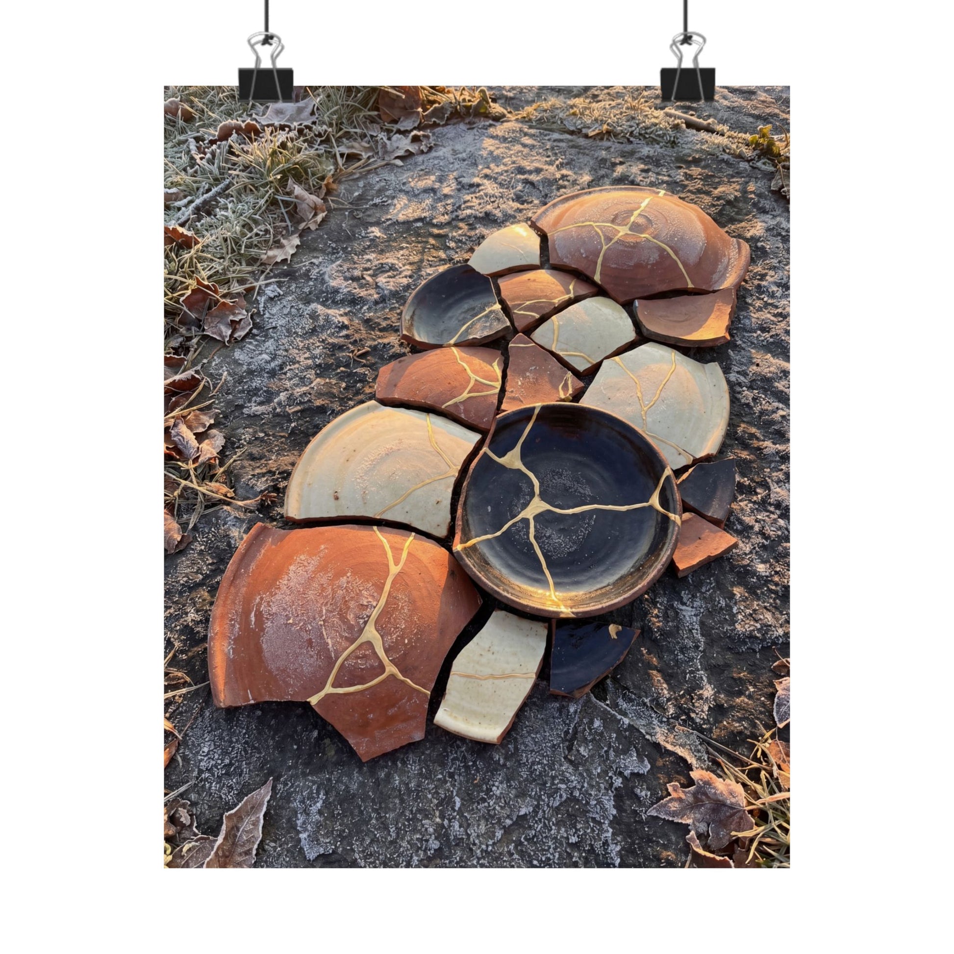Winter Broken Pottery Gold Vein Wall Art Print | Philosophical Decor Art Print