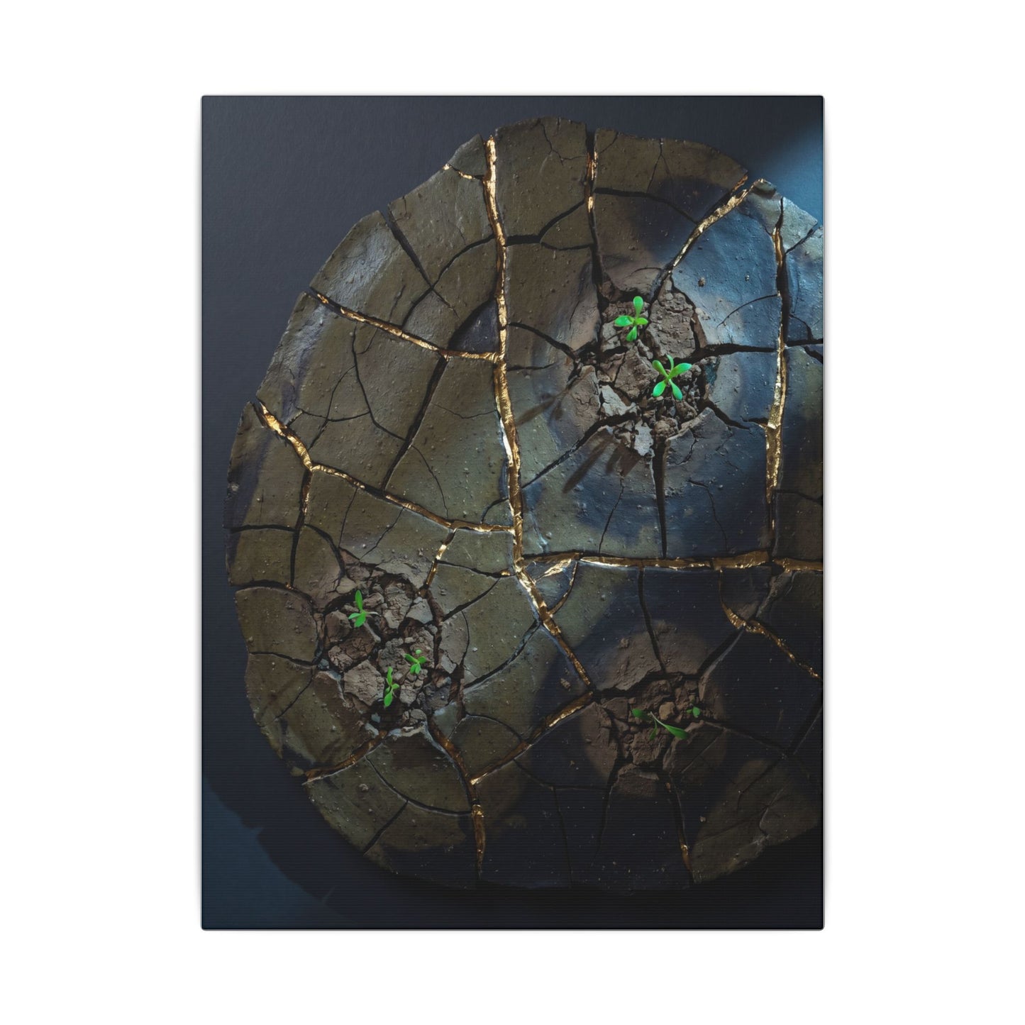 Dark Japandi Cracked Earth in Moonlight | Moody Minimal Canvas Art