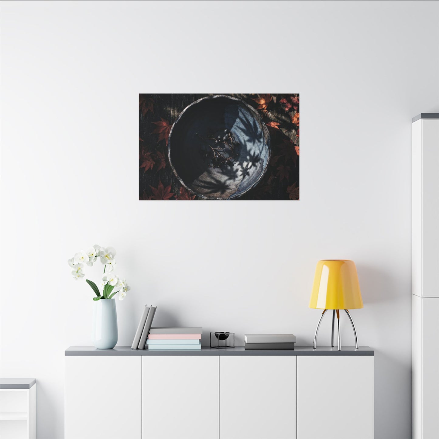 Autumn Ceramic Bowl Shadow Zen Canvas Art | Bold Decor