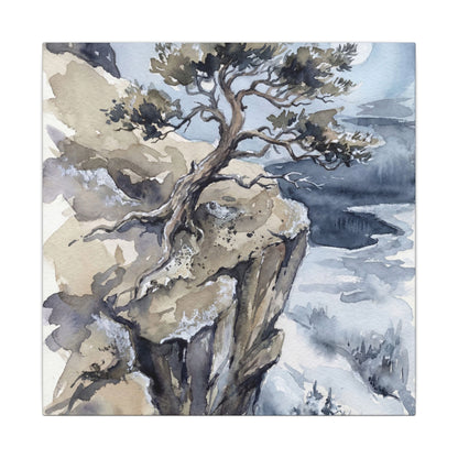 Pine Tree Canvas Art | Winter Japandi Watercolor Art