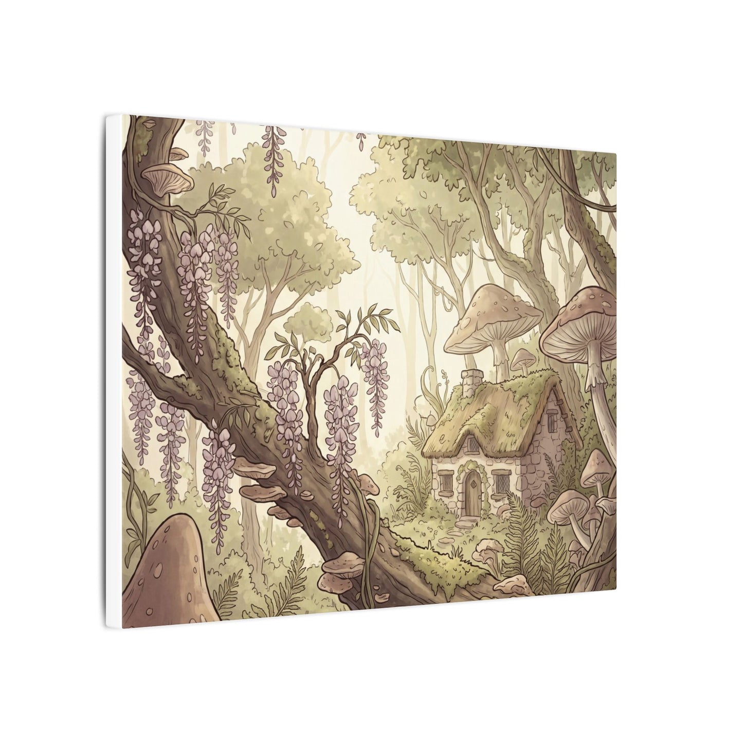 Summer Wisteria Mushroom Illustration Canvas Art | Enchanting Decor