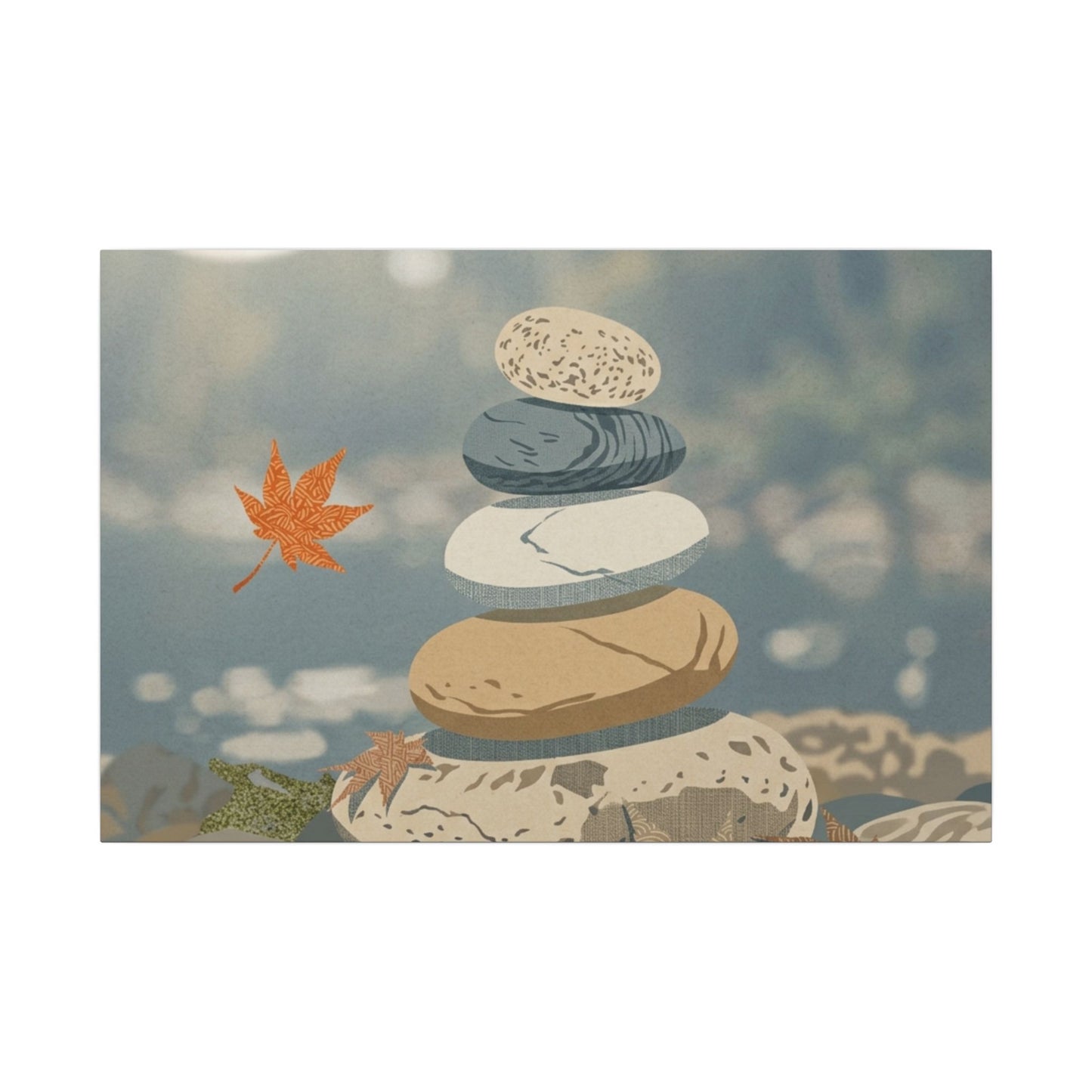 Warm River Stones Canvas Art - Japanese Pattern Japandi