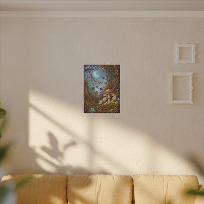 Autumn Cherry Blossom Mushroom Illustration Canvas Art | Enchanting Decor