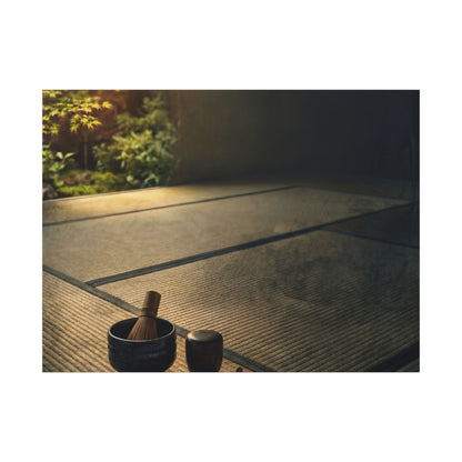 Dark Japandi Tea Ceremony in Golden Hour | Dark Texture Canvas Art