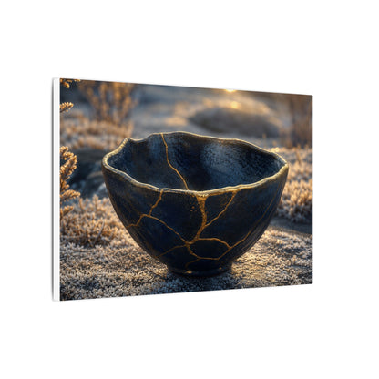 Ceramic Bowl Canvas Art | Winter Kintsugi Gold Repair Art
