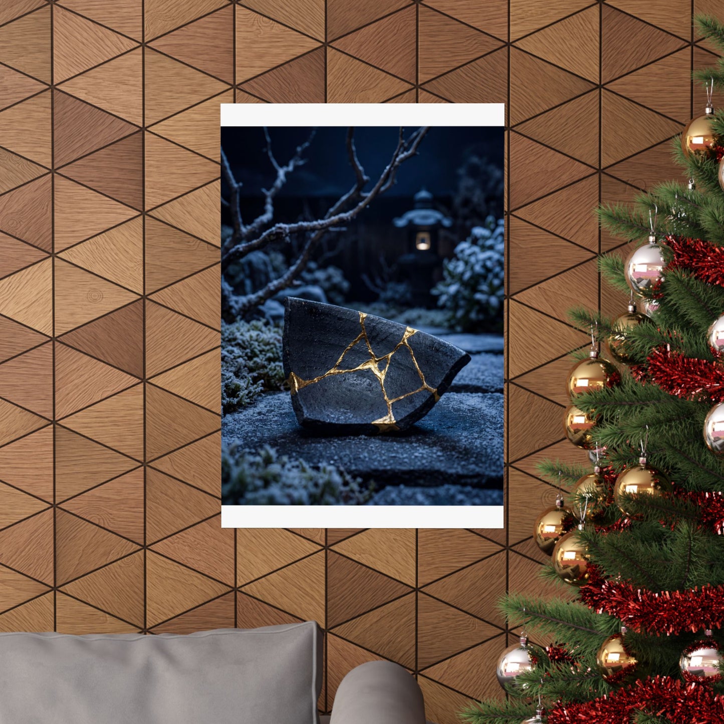 Moonlit Garden Gold Repair Wall Art Print | Healing Kintsugi Art