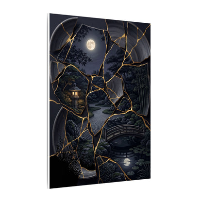 Kintsugi Moonlit Garden in Golden Hour | Gold Repair Canvas Art