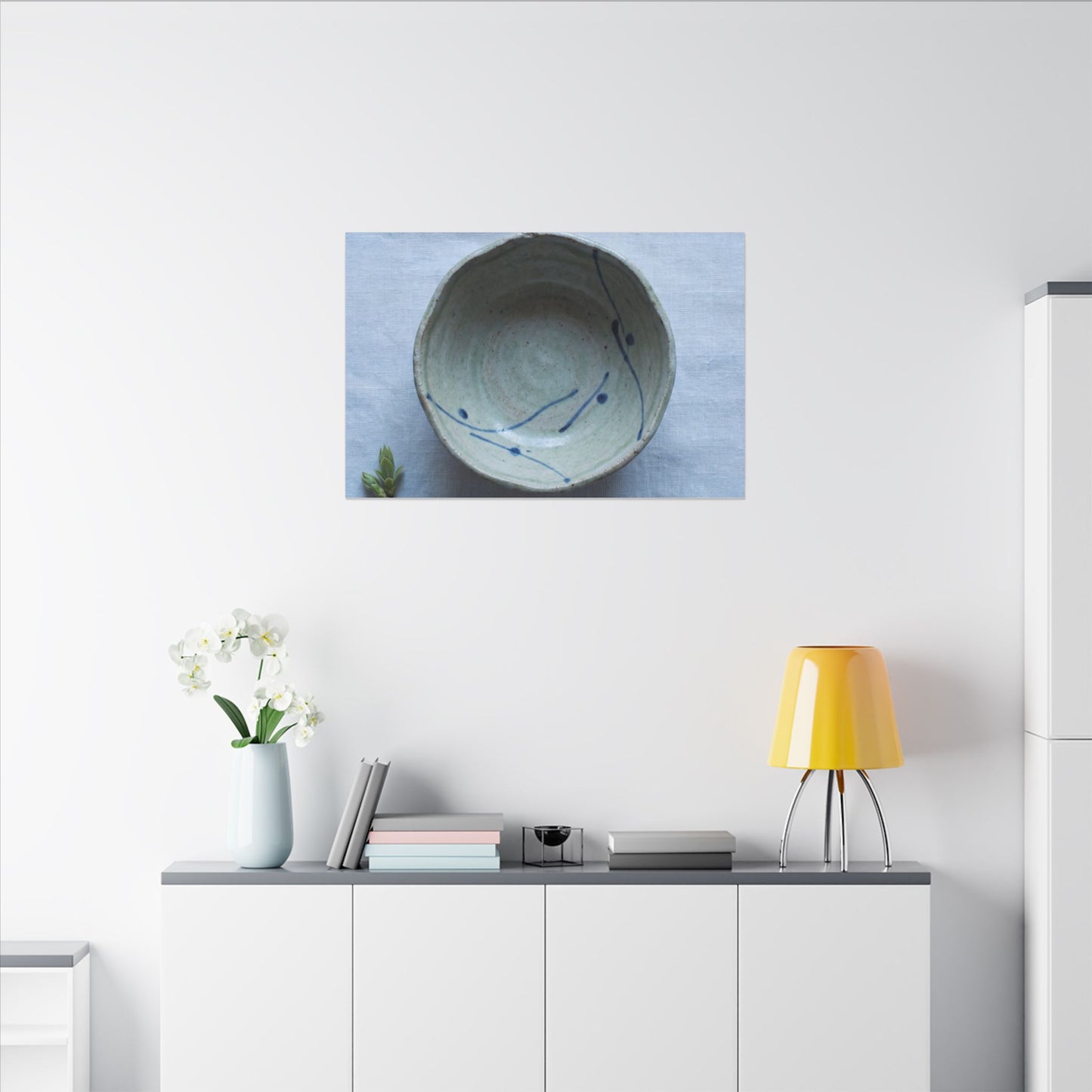 Spring Ceramic Bowl Minimal Line Canvas Art | Warm Decor