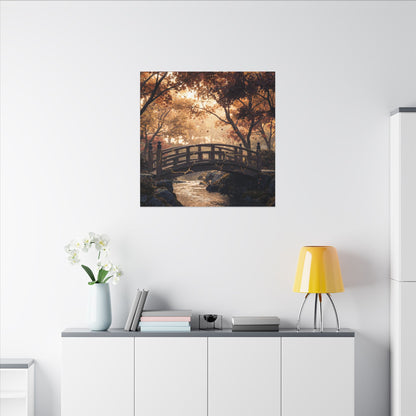 Autumn Wooden Bridge Gold Vein Canvas Art | Resilient Decor